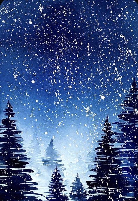 Painting Apartment, Paintings Easy, Christmas Canvas Art, Tree Watercolor, Winter Landscape Painting, Christmas Paintings On Canvas, Christmas Landscape, Christmas Card Art, Christmas Tree Painting