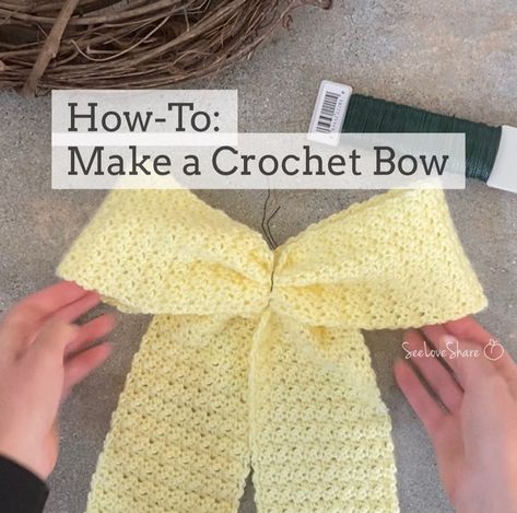 How To Crochet A Small Bow, Large Crochet Bows Free Pattern, Crochet Big Bows Free Pattern, Crochet Large Bow Free Pattern, Simple Crochet Bow Pattern, Crochet Bow For Amigurumi, Small Bow Crochet Pattern, Crochet Bow Pattern, Crochet Succulent