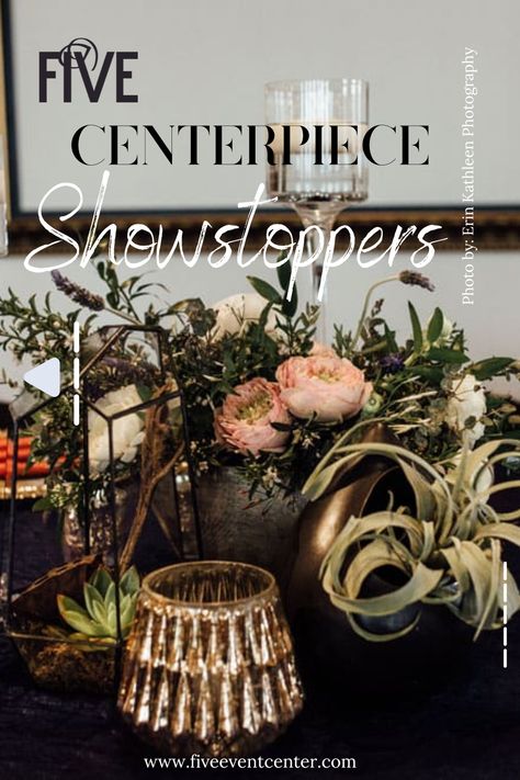 Looking to shake up your event centerpieces? Check out this blog from FIVE Event Center for 5 unique and budget-friendly ideas that will leave a lasting impression on your guests! Whether you're going for rustic charm or a glamorous vibe, be inspired to create showstopping focal points for your next event. #centerpieceinspiration #eventdecor Event Centerpieces, Tall Floral Arrangements, Private Event Space, Wooden Containers, Glass Votives, Event Centerpiece, Creative Tables, Nonprofit Fundraising, Colored Vases