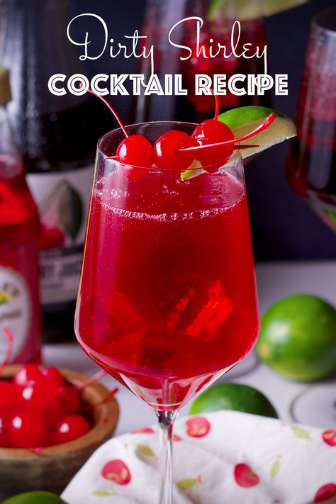 The Dirty Shirley is an elevated, adult version of the classic Shirley Temple. This recipe includes cocktail and non-alcoholic variations. #cocktail #shirleytemple #dirtyshirley #easy #4thofjuly #summer #recipe | alittleandalot.com Shirley Temple Drink Alcoholic, Shirley Temple Recipe, Shirley Temple Drink, Dirty Shirley, Pomegranate Margarita, Cold Drinks Recipes, Spritzer Recipes, Cherry Vodka, Tart Cherry Juice