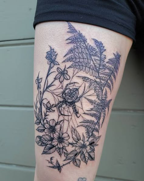 Floral Nature Tattoo, Cottagecore Tattoo, 23 Tattoo, Interesting Tattoos, Earthy Tattoos, Tattoo Appointment, Nature Tattoo Sleeve, Fern Tattoo, Garden Tattoos