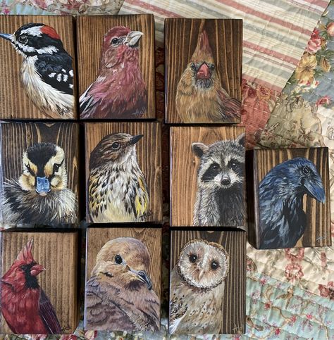 Barn Wood Art, Block Painting, Wood Slice Art, Fence Art, Animals Artwork, Painting Illustration, Wildlife Art, Birds Painting, Acrylic Painting Canvas