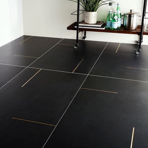 Free 2-day shipping. Buy Bond Tile Linea Greige 23.62 in. x 23.62 in. Matte Porcelain Floor and Wall Tile (3 Pieces 11.62 Sq. Ft. / Case) at Walmart.com Inlay Flooring, Matte Porcelain Tile, Black Tile, Brass Inlay, Black And White Tiles, Modern Tiles, Black Tiles, Black Floor, Commercial Flooring