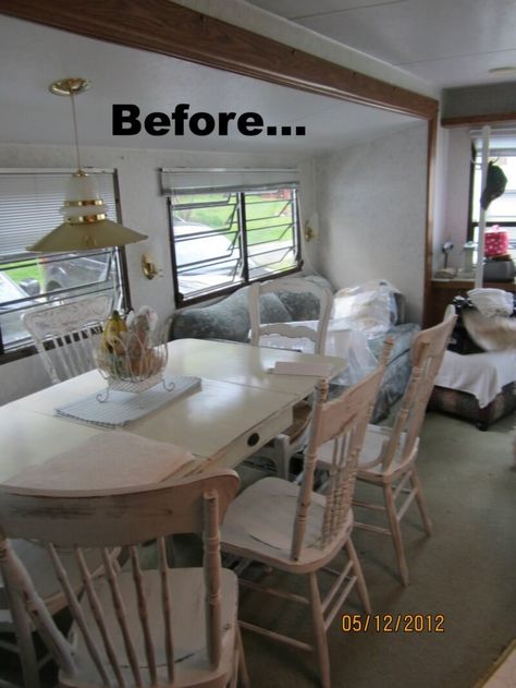 This mobile home received soothing beach style makeover. Plenty of great mobile home decorating ideas and before and after photos to get you inspired. Vintage Camper Interior, Mobile Home Makeovers, Mobile Home Renovations, Single Wide Mobile Homes, Mobile Home Decorating, Mobile Home Living, Rv Makeover, Rv Trailer, Remodeling Mobile Homes