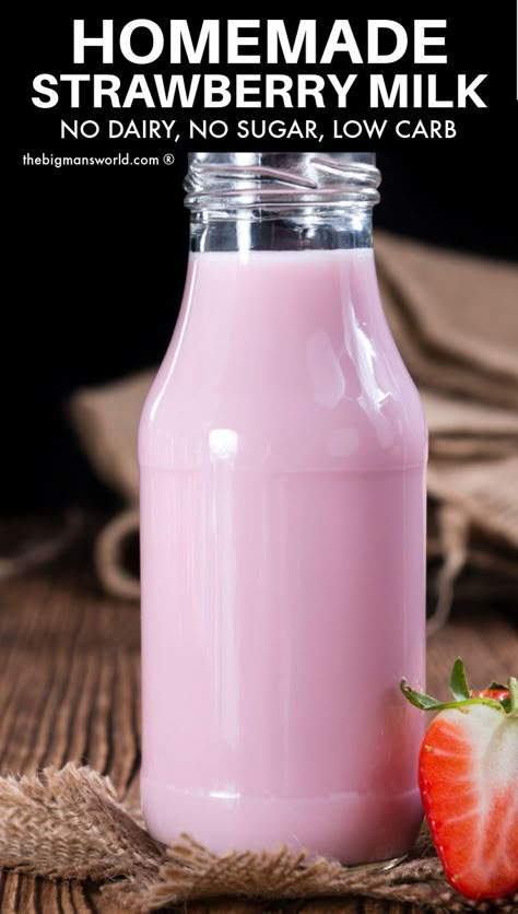 Strawberry Almond Milk, Freezing Strawberries, Almond Milk Recipes, Strawberry Almond, Milk Smoothie, Strawberry Syrup, Avocado Smoothie, Keto Drink, Flavored Milk