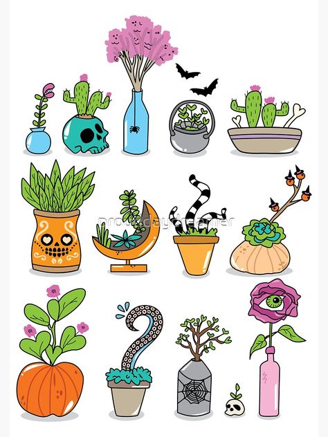 "Spooky Plants" Magnet by prouddaydreamer | Redbubble Spooky Plant, Spooky Plants, Cute Halloween Drawings, Plant Doodle, Rock Plants, Garden Tattoos, Newborn Schedule, Spooky Spiders, Plant Tattoo