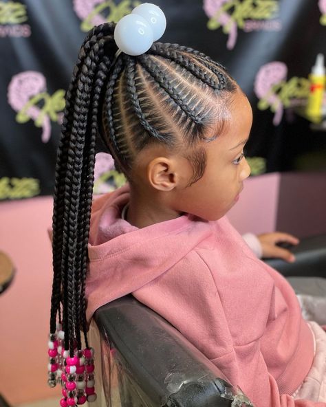 Cute Braids Into A Ponytail, Girls Braided Ponytail Hairstyles Black, Little Black Girls Braided Hairstyles For Kids Ponytail, Kids Feed In Ponytail, Hair Braided Into A Ponytail, Kids Braided Updo Hairstyles, Up Braided Ponytail, Quick Kids Braided Hairstyles, Hairstyles For 5 Year Girl Black Braids