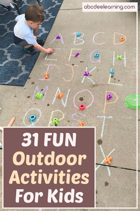 It's time to get outside with your kids! Check out 31 fun activities that you can do outside with your kids! Find active, learning, art and practical life activities to do with toddlers, preschoolers and early elementary aged kids! Fun Outdoor Activities For Kids, Preschool Outdoor Activities, Activities To Do With Toddlers, Outdoor Activities For Toddlers, Outdoor Learning Activities, Life Activities, Learning Art, Practical Life Activities, Fun Outdoor Activities