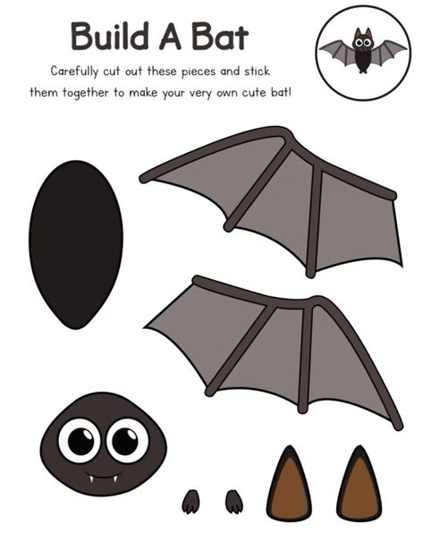 Spider And Bats Preschool, Black Crafts For Preschoolers, Black Preschool Crafts, Black Activities For Preschool, B Is For Bat Preschool, Easy Bat Crafts For Preschool, Halloween Cut And Paste Crafts For Kids, Bat Activity Preschool, Black And White Preschool Activities