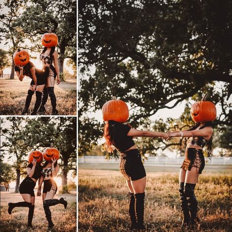 Pumpkin Head Photoshoot Friends, Pumpkin Mask Halloween, Pumpkin Head Mask, Pumpkinhead Photoshoot, Halloween Styled Shoot, Horror Photos, Best Friend Halloween Costumes, Pumpkin Pictures, Friendship Photoshoot