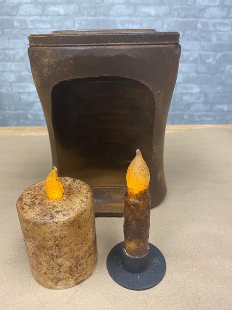 DIY Primitive Candle Holder - The Shabby Tree Diy Primitive Candles, Diy Pillar Candle Holders, Plastic Coffee Containers, Wire Cloche, Cloche Ideas, Primitive Candle Holders, Primitive Candle, The Shabby Tree, Primitive Candles