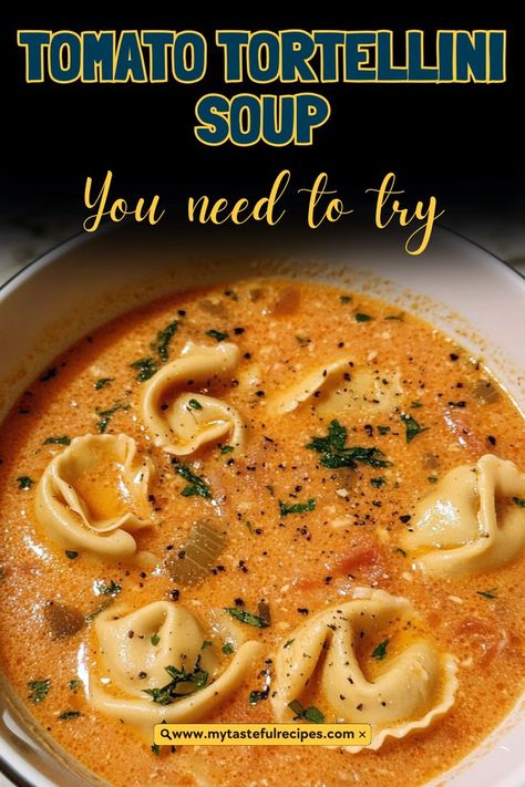 Bring the family together with this delightful Tomato Tortellini Soup! With its creamy tomato base, tender tortellini, and fresh herbs, it’s a bowl of pure comfort that’s both nourishing and delicious. Perfect for serving on cold winter nights! Tomato Base Soup, Tomato Based Soups, Tomato Based Soup, Tomato Tortellini, Tomato Tortellini Soup, Delicious Thanksgiving, Comfort Soup, Tortellini Soup, Cheese Tortellini