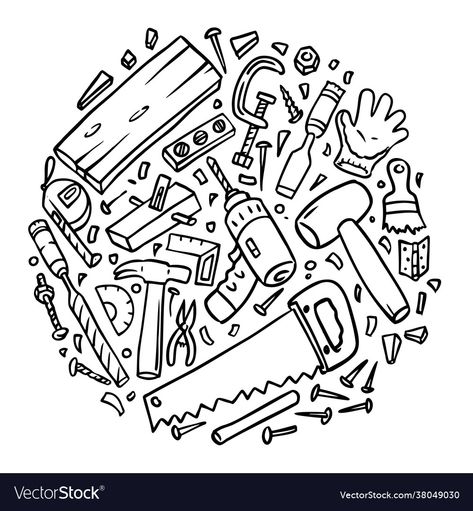 Carpentry Tools, Doodle Style, Put Together, Transparent Png, Carpentry, Png Images, Adobe Illustrator, Vector Images, Vector Free