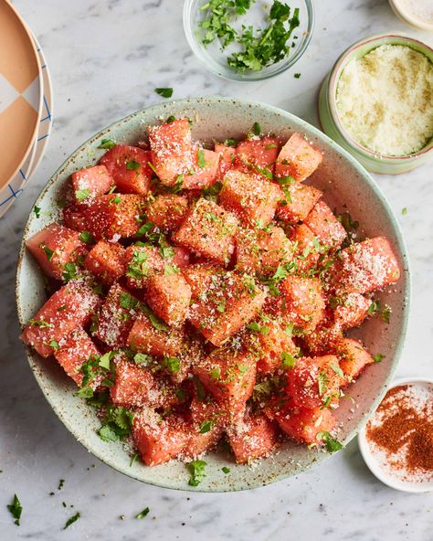 Esquites-Inspired Watermelon Salad | Kitchn Savory Watermelon Recipes, Mexican Street Corn Salad, Watermelon Salad, Watermelon Recipes, Dessert Ingredients, Cucumber Salad, Fresh Salads, Meat Free, Wheat Free