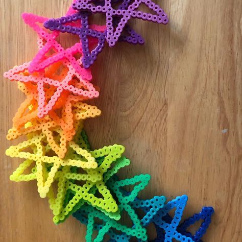 Pentagram Star perler beads using all the spectrum colors of the rainbow. Made by Anastasia Davis, December 2017. Perler Bead Pentagram, Planet Perler Bead Patterns, Perler Bead Star Patterns, Rainbow Perler Beads, Witchy Perler Beads, Stars Perler Beads, Perler Bead Patterns Star, Star Perler Bead Patterns, Star Perler Beads