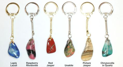 I made these with my rock tumbler! Polished stone keychains Rock Tumbling Jewelry, What To Do With Polished Rocks, Rock Tumbler Projects, Tumbled Rock Art, Crafts With Gemstones, Tumbled Rock Projects, Tumbled Rocks Crafts, Polished Rocks Projects, Tumbled Stone Jewelry