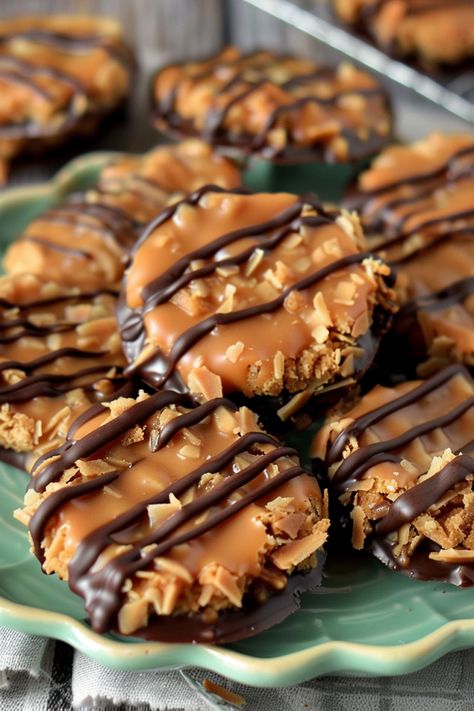 Apple Samoa Cookies, No Bake Samoa Cookies, Hawaiian Cookies Recipes, Samoa Cookie, Chocolate Rice Krispie Treats, Easy No Bake Cookies, Samoa Cookies, Au Gratin Potato Recipes, Slow Cooker Salisbury Steak