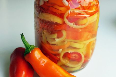 Sweet Pickled Hot Peppers, Sweet Hot Peppers, Canning Hot Peppers, Pickled Pepper Recipe, Canning Peppers, Pickled Hot Peppers, Hot Pepper Recipes, Pickled Banana Peppers, Peter Piper