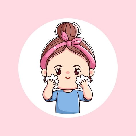 Wash Face, Washing Face, My Daily Routine, Beauty Video Ideas, Life Logo, Face Icon, Morning Cartoon, Pink Headbands, Diy Crafts Paper Flowers