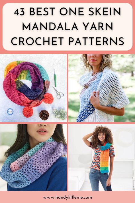 Mandala Yarn Crochet Patterns, Mandala Yarn Patterns, 1 Skein Crochet Projects Free, Mandala Yarn Crochet, One Skein Crochet Patterns, Crochet Scarf Pattern Free Easy, Lion Brand Mandala Yarn, Yarn Cakes, Crochet Project Free