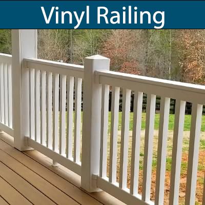 Vinyl Fencing & Vinyl Railing | Aluminum | Weatherables Front Porch Fence Ideas, Railing For Decks, Vinyl Deck Railing, Porch Fence, Front Porch Railings, Vinyl Deck, Vinyl Fencing, Vinyl Railing, Porch Railing