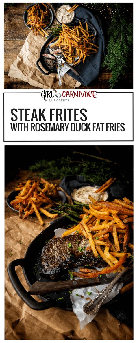 Steak Frites Recipe - Girl Carnivore Steak Frites Recipe, Steak And Fries, How To Make Steak, Duck Fat Fries, Steak Night, Meat Meals, Pan Seared Steak, Crispy Fries, Recipe Beef