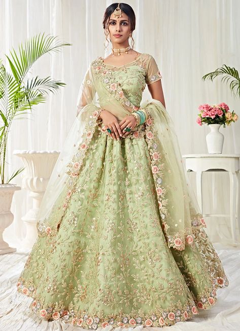 Green Lehenga Choli, Indian Bridesmaid Dresses, Sabyasachi Lehenga, Reception Lehenga, Party Wear Lehenga Choli, Bollywood Lehenga, Lehenga Wedding, Green Lehenga, Net Lehenga