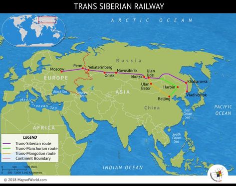 The longest railway route in the world, featuring a run of 5,772 miles, the Trans-Siberian railway is a network of railways connecting Moscow to the Russian Far East. With linking branch lines into Mongolia, China and North Korea, is it one of the most spectacular achievement of a period. The Russian rail network expanded from 1,000 miles in 1860 to 45,000 miles by 1917, and is still enlarging. Read on to know more about Trans-Siberian Railway. Russia Map, Topography Map, Visit Russia, Trans Siberian Railway, Geography Map, Atlas Map, Express Train, Arctic Ocean, Orient Express