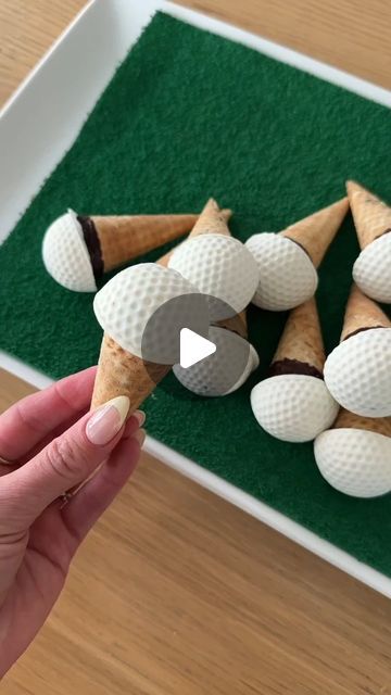 Evite on Instagram: "These golf ball ice cream cones are a hole-in-one!🍦⛳️ If you've been on the hunt for a Father’s Day dessert, look no further.  For the full recipe, head to @jessiejanedaye's profile!  📷: @jessiejanedaye  #evite #golf #dessert #summer #golfparty #icecream #traderjoes" Golf Party Foods, Golf Theme Party, Dessert Summer, Golf Birthday Party, Golf Decor, Golf Party, Golf Theme, Golf Birthday, Birthday Desserts