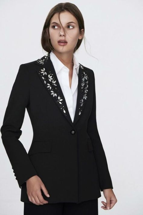 Blazers - My Glamorista: Online Shopping Clothes Women, Lapel Jacket, Exclusive Clothing, Original Clothes, Stylish Dress Designs, Embroidered Jacket, Crepe Fabric, Independent Designers Fashion, Handmade Clothes