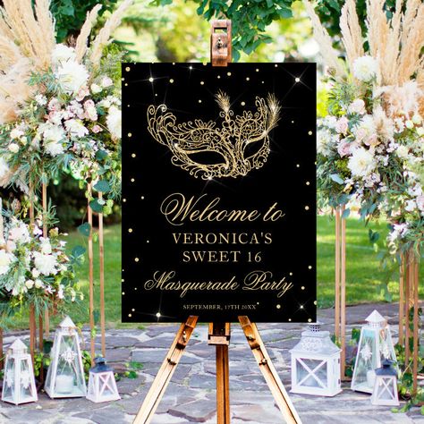 Welcome Masquerade black gold glitter Sweet 16 Foam Board - tap to personalize and get yours #FoamBoard #sweet #16 #welcome, #glitter #16, Sweet 16 Masquerade Party, Glitter Sweet 16, Masquerade Party Decorations, Sweet Sixteen Birthday Invitations, Birthday Posters, Princess Birthday Invitations, Sweet 16 Gifts, Sweet Sixteen Birthday, Glitter Party