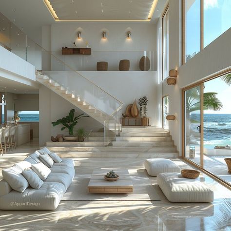 living room inspo || dream house Luxury Beach Apartment, Beach Home Aesthetic, Luxury Beach House Interior, Dream House Beach, Bali Interiors, Luxury Ideas, Bali Trip, Luxury Beach House, Open Space Living