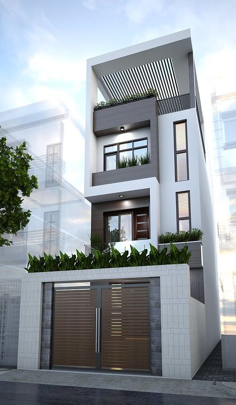 Street 's house (Mr Hien) | Quang Ninh Date Design: 05-08-20… | Flickr 3 Storey House Design, Home Designs Exterior, Narrow House Designs, Two Story House, Modern Small House Design, Small House Design Exterior, Small House Elevation Design, House Design Exterior, Townhouse Designs