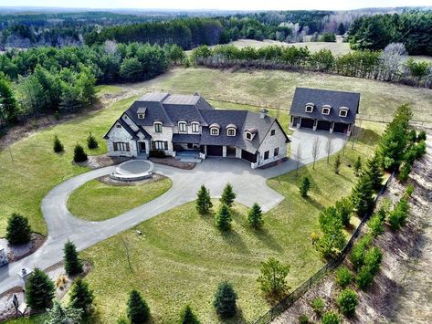 Houses With Big Garages, Big White Ranch House, House With Big Garage, House With 6 Car Garage, Long Driveway To A Big White House Country, Big Ranch House, Big Driveway Dream Houses, Farm Mansion Ranch, Big Texas Houses