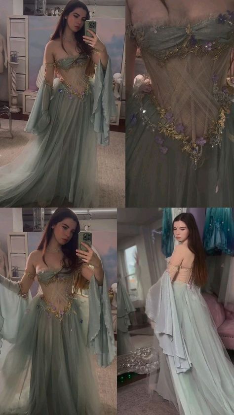 Formal Fairy Dress, Mermaid Wedding Aesthetic, Mermaid Dress Aesthetic, Fairy Dress Long, Mermaid Costume Women, Gaun Abad Pertengahan, Unique Party Dresses, Fairy Tale Wedding Dress, Fantasy Outfits