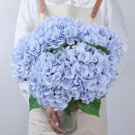 Amazon.com: FOTEEWL 4 Pcs 21in Artificial Hydrangea Flower Large Natural Lifelike Fake Silk Hydrangea Faux Flower for Home Party Decor Outdoor Wedding Table Centerpieces Decoration (Blue) : Home & Kitchen Hydrangea Blue Wedding, Outdoor Wedding Table Centerpieces, Party Decor Outdoor, Outdoor Wedding Tables, Vase Decorations, Hydrangea Bouquet Wedding, Party Living Room, Hydrangea Centerpiece, Table Centerpiece Decorations