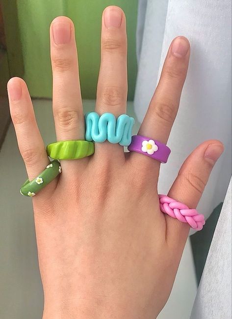 Handmade Rings Clay, Rings Polymer Clay, Cincin Diy, Fimo Ring, Diy Clay Rings, Rings Clay, Funky Rings, Clay Ring, Polymer Clay Ring