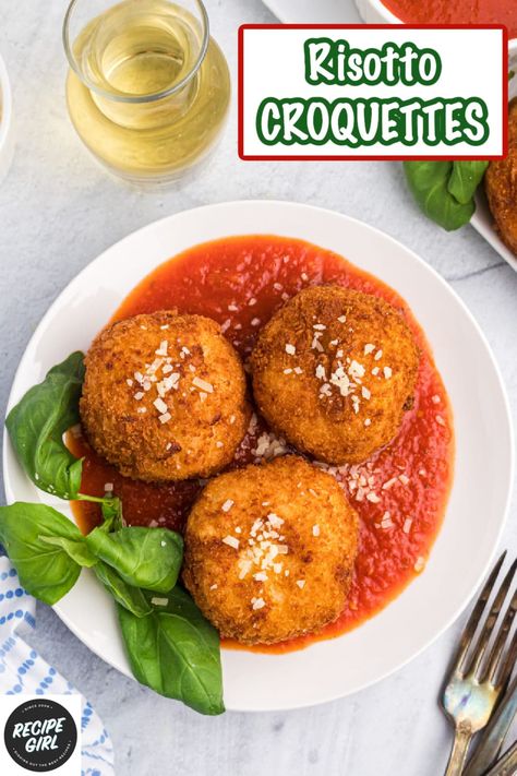 Risotto Croquettes recipe from RecipeGirl.com Risotto Croquettes, Croquettes Recipe, Italian Menu, Recipe Girl, Italian Appetizers, Best Comfort Food, Fun Easy Recipes, Croquettes, Perfect Appetizers