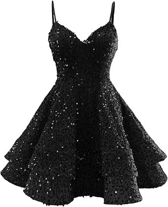 Short Dresses Sparkly, Hoco Black Dresses, Black Sparkly Dress Short, Short Black Sparkly Dress, Sparkly Birthday Dress, Snowball Dresses, Short Sparkly Dresses, Cocktail Party Gowns, Black Quinceanera