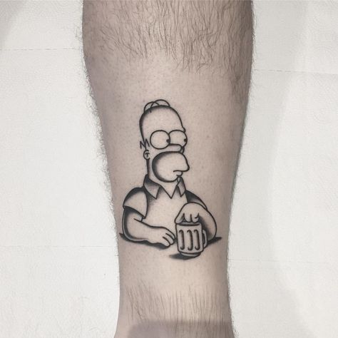 Homer Tattoos, Homer Simpson Tattoo, Bender Tattoo, Pikachu Tattoo Design, Simpson Tattoo, Beer Tattoo, Pixel Tattoo, Beer Tattoos, Pikachu Tattoo