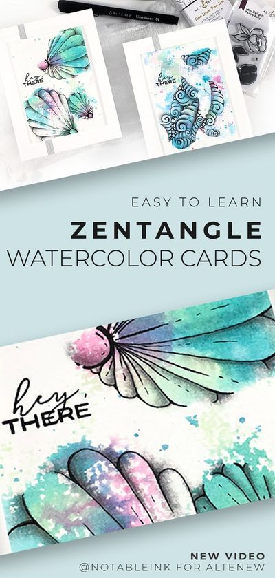 Learn how to make these easy to learn Zentangle Watercolor Cards. Zentangle patterns Joki by Kim Aarts and Fluxecho by Lynn Mead are quick and easy. Grab a couple watercolor backgrounds from your stash or make new ones with me. In this short cardmaking video tutorial I teach you how to make watercolor backgrounds and how to tangle these easy patterns. Even if you've never tried Zentangle before, you can do this! #zentangle #altenew #watercolor #watercolorcards #zentanglecards #joki #fluxecho Zentangle Patterns Watercolor, Zentangle With Watercolor, Watercolor Backgrounds For Cards, How To Zentangle, Zentangle Watercolor, Watercolor And Sharpie, Watercolor Zentangle, Abstract Watercolor Tutorial, Background For Poster