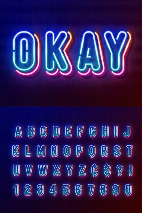 Bauhaus Typography, Neon Illustration, Neon Graphics, Neon Font, Neon Typography, Alfabet Font, Typography Alphabet, New Retro Wave, Aesthetic Fonts