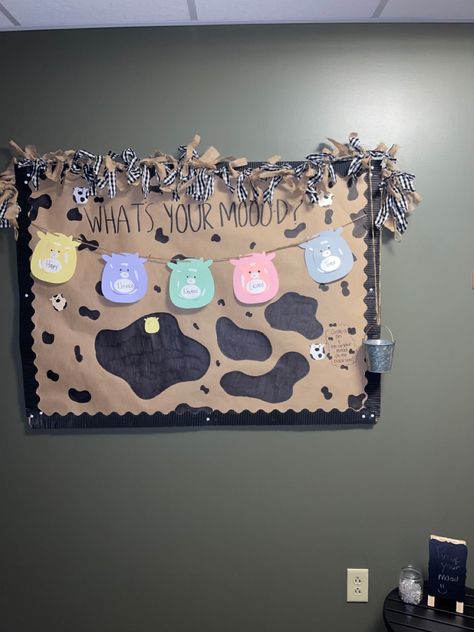 Cow Print Bulletin Board Ideas, Cowhide Classroom Decor, Cow Themed Bulletin Boards, Cow Themed Classroom Ideas, Cow Bulletin Board Ideas, Cow Theme Classroom, Cow Print Classroom Theme, Cow Bulletin Board, Cow Print Classroom