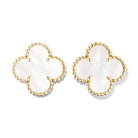 Vintage Alhambra earclips - VCARA44100- Van Cleef & Arpels Vintage Alhambra Earrings, Alhambra Earrings, Van Cleef And Arpels Jewelry, Gold Pearl Bracelet, Vintage Gold Earrings, Mother Of Pearl Jewelry, Van Cleef And Arpels, Mother Of Pearl Earrings, Royal Jewels