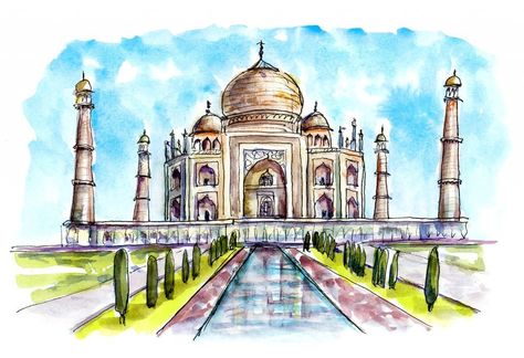 A Monument To Love Wonders Of The World Drawing, The World Drawing, World Drawing, World Watercolor, 7 Wonders Of The World, Ink And Wash, Watercolor Sketching, 7 Wonders, Watercolor Books