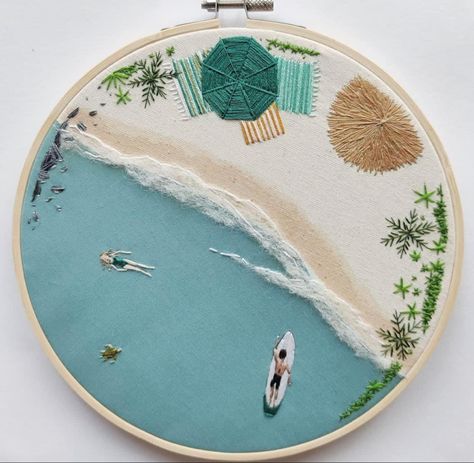 Tropical Embroidery, Ocean Tropical, Creative Textiles, Contemporary Embroidery, Handmade Embroidery Designs, Hand Embroidery Projects, 자수 디자인, Hand Embroidery Art, Modern Embroidery