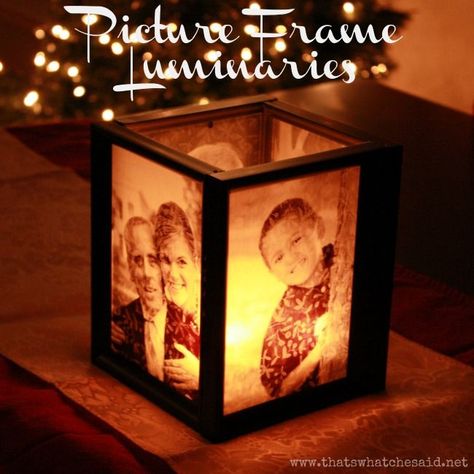 Picture Frame Luminaries!  Make with dollar store supplies and your home printer!! Photos Luminaries, Cadre Photo Diy, 달력 디자인, Diy Picture Frames, Decoration Photo, Navidad Diy, Diy Picture, Dollar Store Crafts, Diy Photo