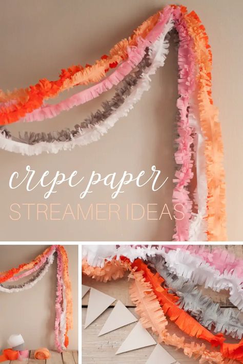 crepe paper streamers ideas Crepe Ribbon Decorations, Crepe Paper Table Runner, Crepe Paper Chandelier, Crepe Paper Table Decorations, Ruffled Crepe Paper Streamers, How To Hang Streamers Parties, How To Hang Crepe Paper Streamers, Decorating With Crepe Paper, Outdoor Streamer Decorations