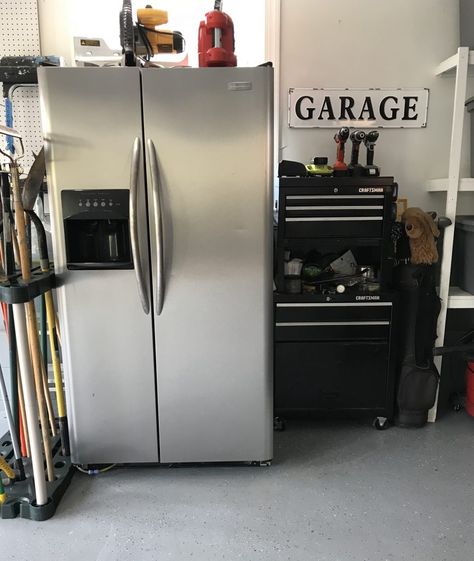 3 Day Garage Cleanup Surprise | Bless This Nest Garage Organization Ideas With Fridge, Refrigerator In Garage, Garage Organization With Fridge, Garage With Fridge, Fridge In Garage Ideas, Garage Freezer Ideas, Garage Clean Out, Garage Fridge Organization, Garage Refrigerator Ideas