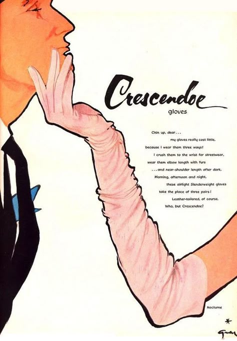 Vintage Fashion Ads, Gloves Illustration, Gloves Drawing, Vintage Advertising Art, Rene Gruau, Job Offers, Academic Drawing, Vintage Illustration Art, Ad Art